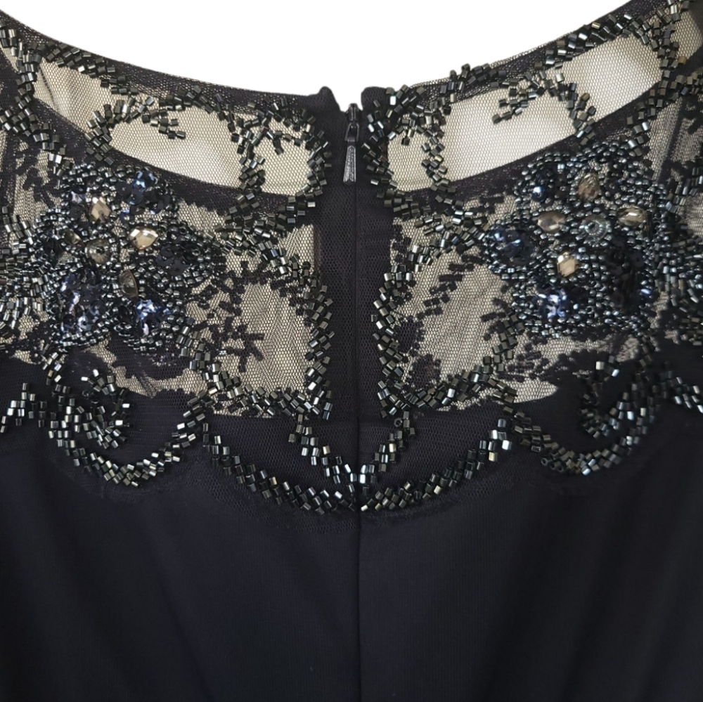Xscape Navy Beaded Illusion Cap Sleeve Ruched Mother of Bride Formal Gown 6 - Picture 12 of 15